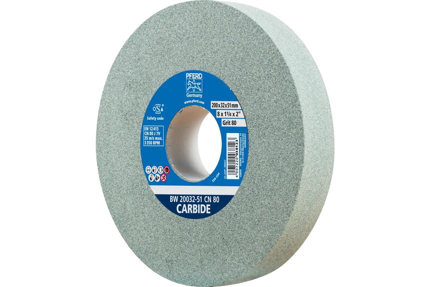 Picture of Pferd Vitrified Bench Wheel, Carbide, 8" X 1-1/4 X 2, 80 Grit, Silicon Carbide